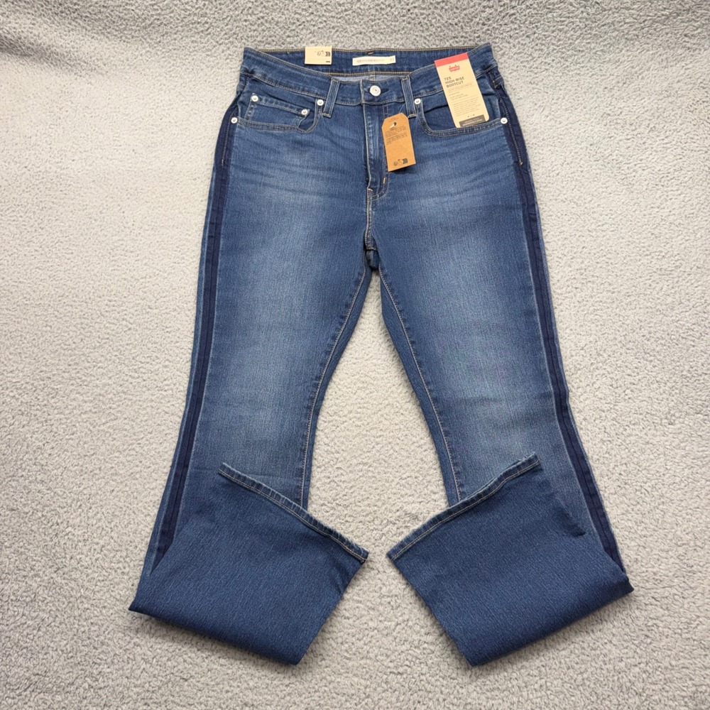 NWT Levis Womens 31x30 Stellar Stretch Stripe 725 High Rise‎ Bootcut Blue Jeans